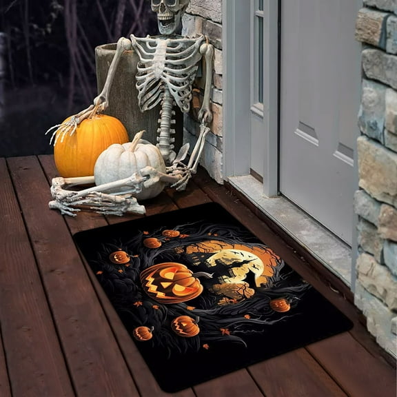 Vggrvlo Halloween Kitchen Rugs Mats for Floor Non Slip Extra Thick Chenille Door Mat Machine Washable Bath Mats Halloween Decorations Outdoor