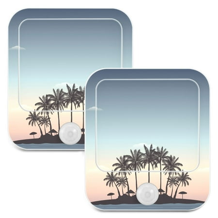 

Silhouette Palm Tree on Beach with Sunset Sky LED Motion Sensor Night Light Plug into Wall 2 Pack Auto Dusk to Dawn Adjustable