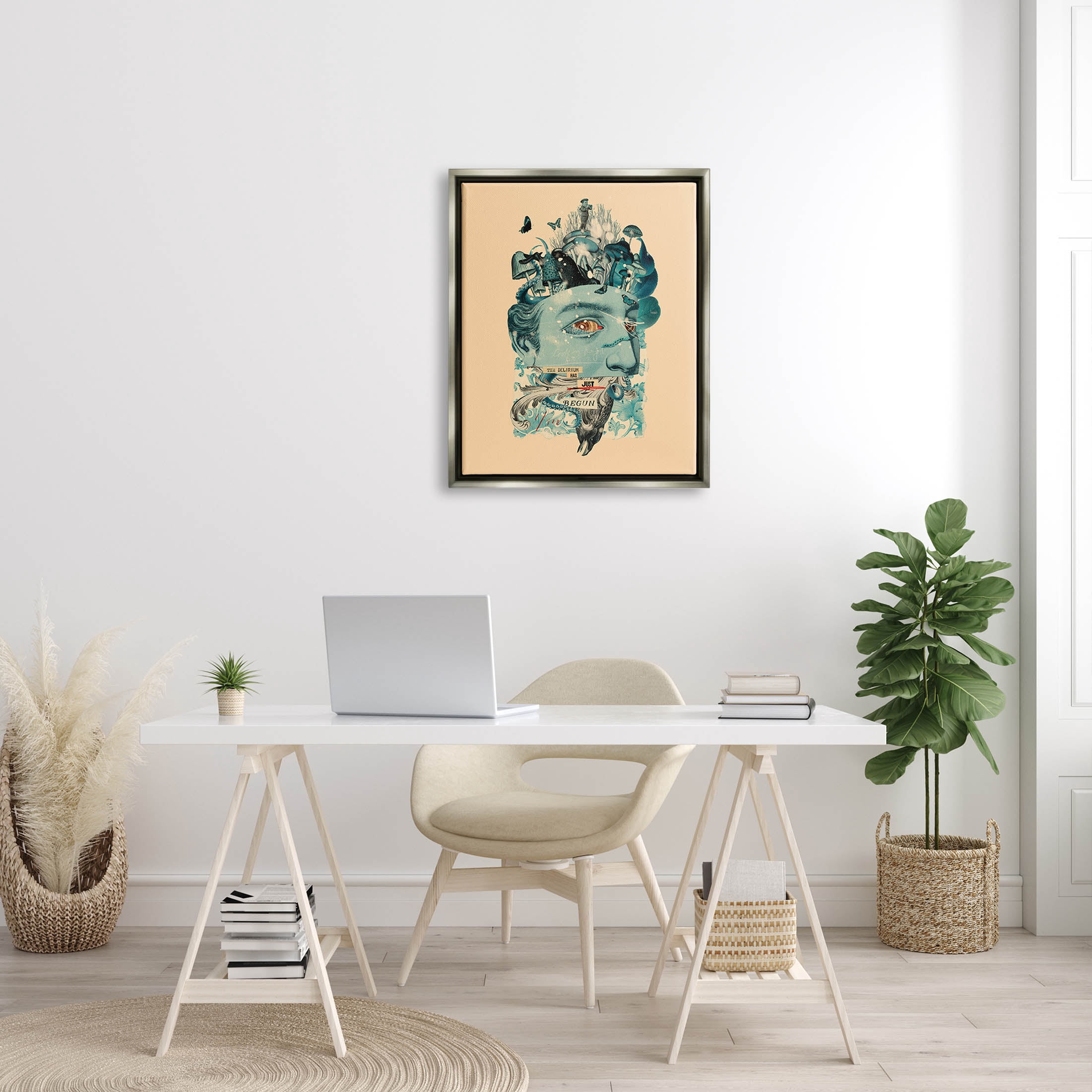 Stupell Industries Botanical Mushroom Man Surreal Collage Graphic Art Luster Gray Floating Framed Canvas Print Wall Art, Design by Matheus Lopes Castro