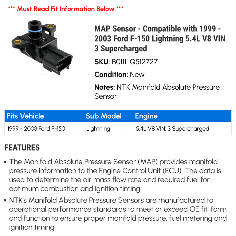 MAP Sensor - Compatible with 1999 - 2003 Ford F-150