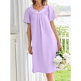 thumbnail image 3 of Avidlove Cotton Nightgowns for Women with Pocekts Short Sleeve House Dress Embroidered Neckline Night Gown Sleepwear Pleated Lounge Mumu Dress, 3 of 5