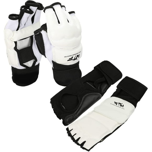 Taekwondo Gloves Set, Half Finger Gloves Hand Foot Protector Taekwondo Sparring Set for Men Women Kids, Leather Gear Boxing Training Gloves for Punch Bag Grappling Training UFC Gym Boxing