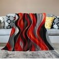 thumbnail image 2 of ONETECH Geometry Stripe Print Flannel Throw Blanket Kids,Modern for Bed Sofa Couch,All Season Red Black Grey Bed Blanket Breathable Plush Blanket Room Decor Throw, 2 of 6
