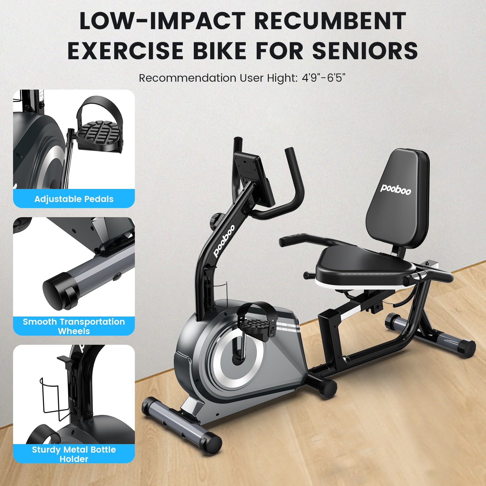 HASIMAN Indoor Recumbent Exercise Bike Magnetic Resistance Workout Bike Sit Down Stationary Bicycle with Adjustable Seat & Luminous Monitor for Gym Seniors Adults 350LBS