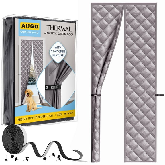 AUGO Thermal Door Curtain - Thermal Door Cover for Winter - Magnetic Thermal Insulated Door Curtain for Winter - Winter Door Insulation - Keeps Warm Air in & Cold Air Out - Home Winterizing Products