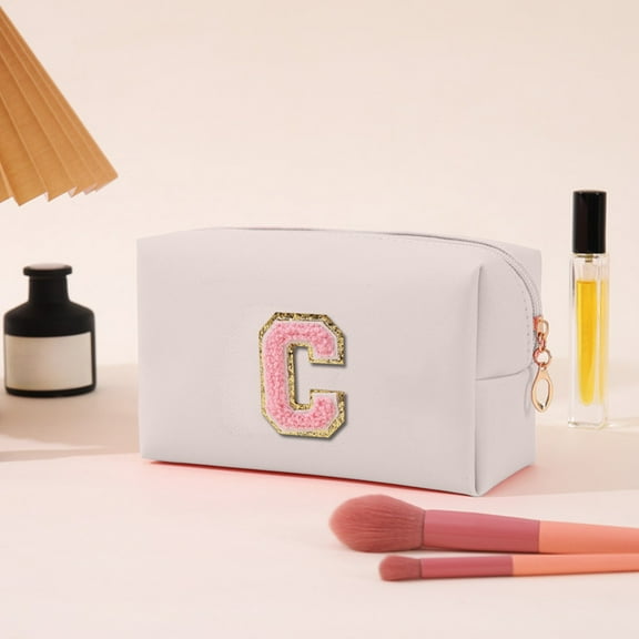 Makeup Bag with Initial Makeup Bag Organizer, Travel Cosmetic Bags with Large Capacity, Travel Toiletry Bag Waterproof, Personalized Gifts, Birthday Gifts for Women Her Teen Girlfriend Mom, White