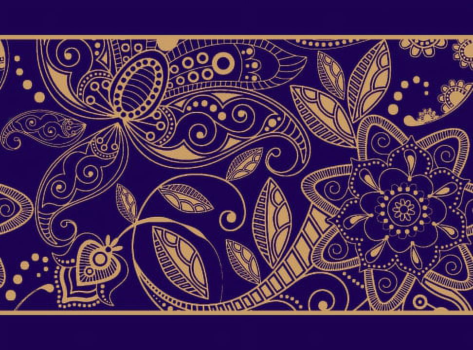 IBA Indianbeautifulart Blue Leaves & Floral Artistic Velvet&nbsp;Trim&nbsp;Fabric Sewing Fabric Lace Dressmaking Printed Sewing Lace 9 Yards 3 Inches