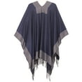 thumbnail image 2 of Sakkas Avi Women's Reversible Open Front Poncho Cardigan Ruana Cape Shawl W/Fringe - Border Blue - One Size Regular, 2 of 7