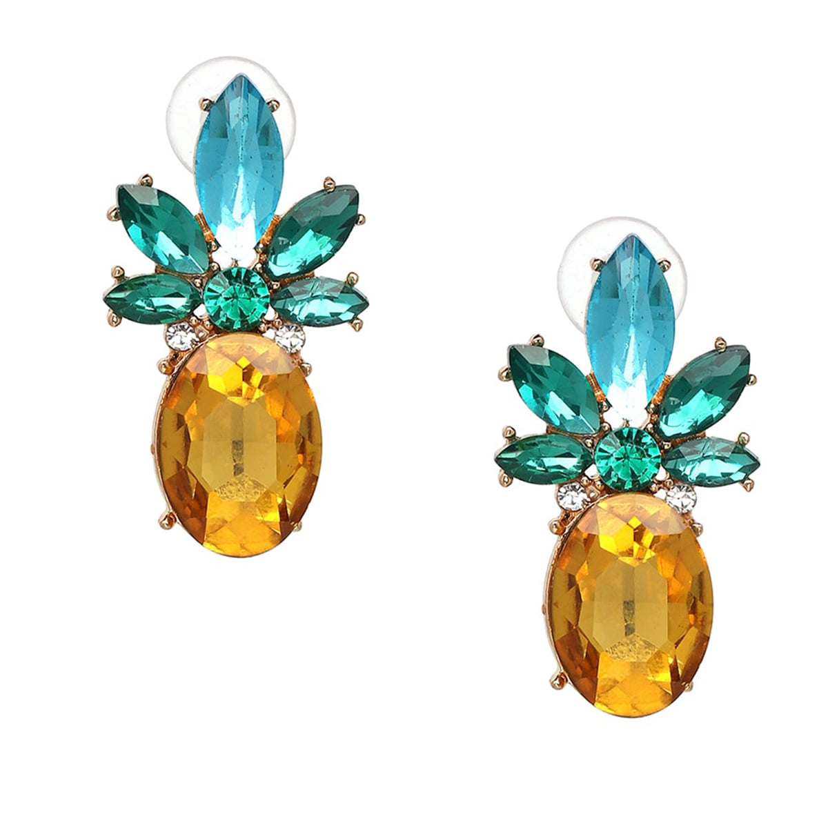 Jewelry Collection Pineapple Crystal Drop Stud Earrings, Multi