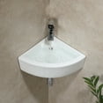 thumbnail image 2 of Small Modern 18"x 12.6" Wall Mount Ceramic Bathroom Corner Sink White Porcelain Sink w/Overflow & Pop-Up Drain, 2 of 8