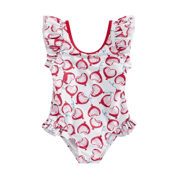 Lieserram Kids Girl Swimsuits 18 24 Months 2T 3T 4T 5T 6t Heart Balloon Print Ruffles Flying