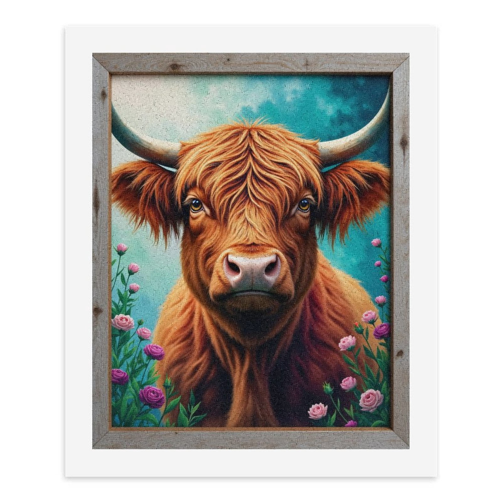 Paint By Numbers Kit for Adults Beginner - DIY Floral Cow Portrait Framed Art Canvas Painting Kits for Adults, Frameless Paint By Number for Adults for Home Wall Decor 16x20 Inch