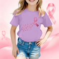 thumbnail image 2 of Rggeeun Baby Girl Blouses Cute Glitter Butterfly & Tie Pattern Short Sleeve Crew Neck Smooth Lightweight for Summer Playground Graceful Tops,Purple,7-8 Years, 2 of 4