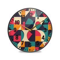 Yayeee Wall Clock Battery Operated 9.5" Silent Non-Ticking for Living Room, Retro Geometric