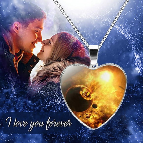 Latrodar Solar System Galaxy Glass Universe Heart shaped Pendant Necklace New Year's Day Graduation Gifts for Her