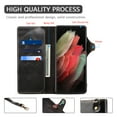 thumbnail image 2 of Galaxy S22 Ultra Case,Luxury Leather Retro Magnetic Card Holder Wallet Case Shockproof Rubber Hybrid Kickstand Cover with Strap for Samsung Galaxy S22 Ultra 5G,Black, 2 of 5