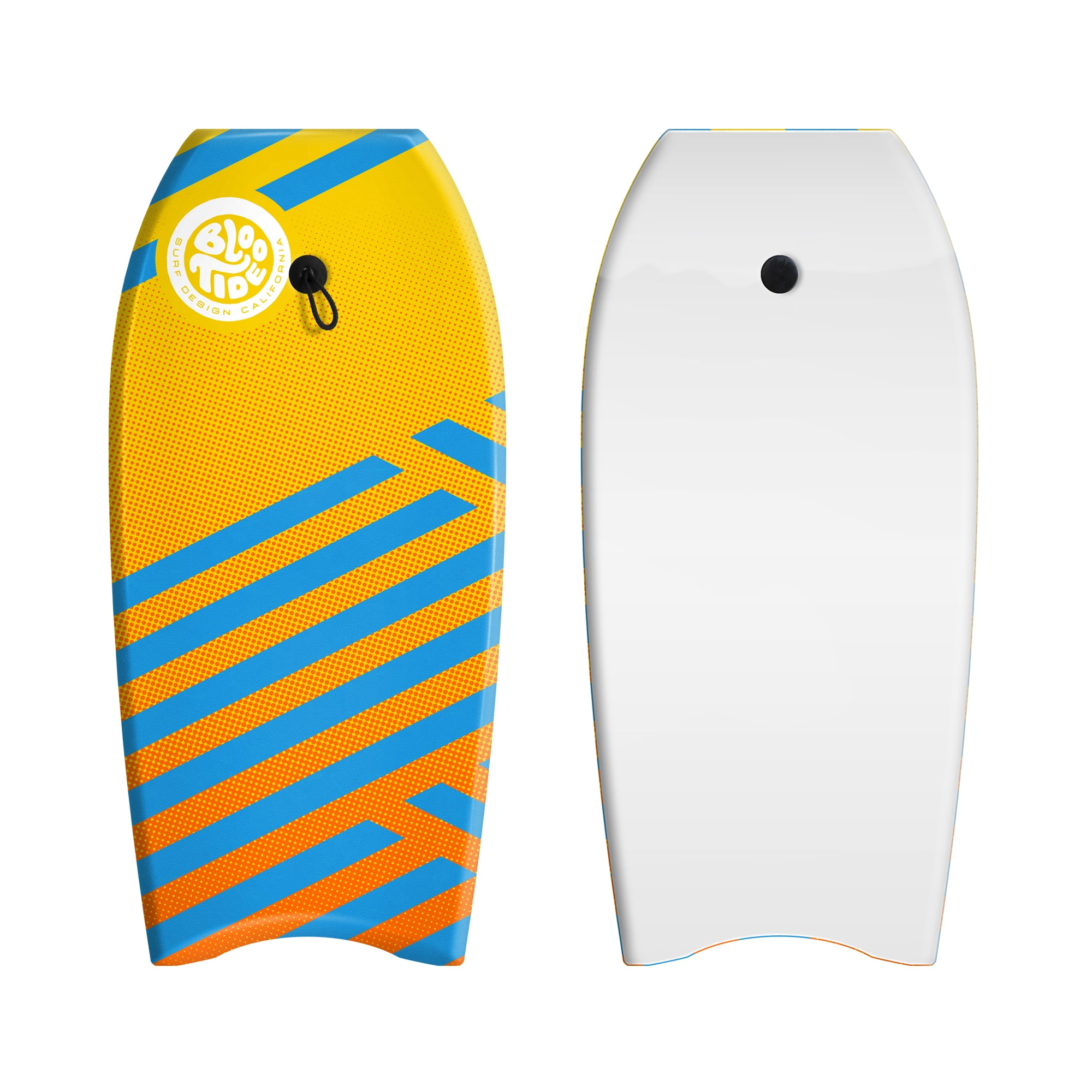 Bloo Tide 36in Bodyboard with basic leash - Yellow and Blue Stripe graphic top deck