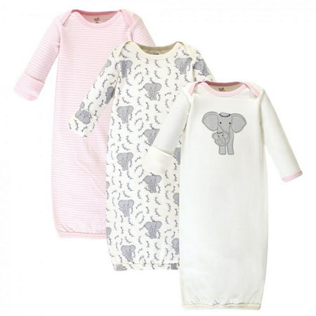 UPC: 0660168679977 | Touched by Nature Baby Girl Organic Cotton Long-Sleeve Gowns 3pk  Girl Elephant  Preemie