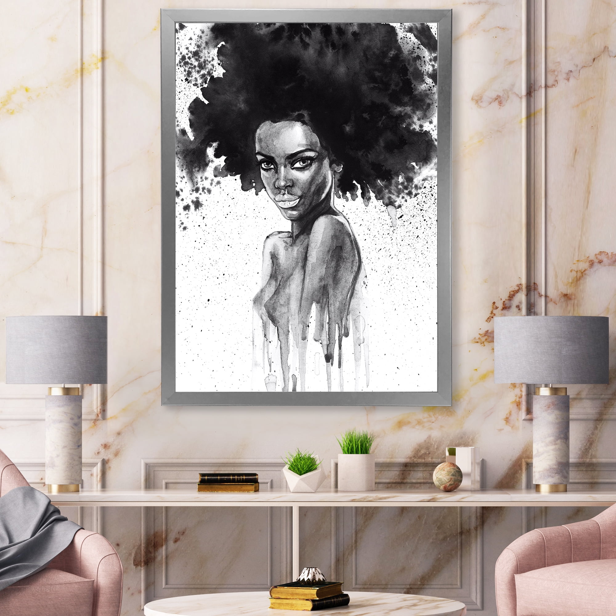 Designart 'Black and White Portrait of African American Woman III' Modern Framed Art Print