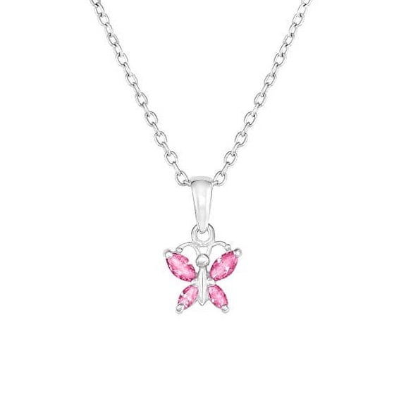 Tilo Sterling Silver Cz Butterfly Simulated Birthstone Charm Pendant Necklace 18'' (October)