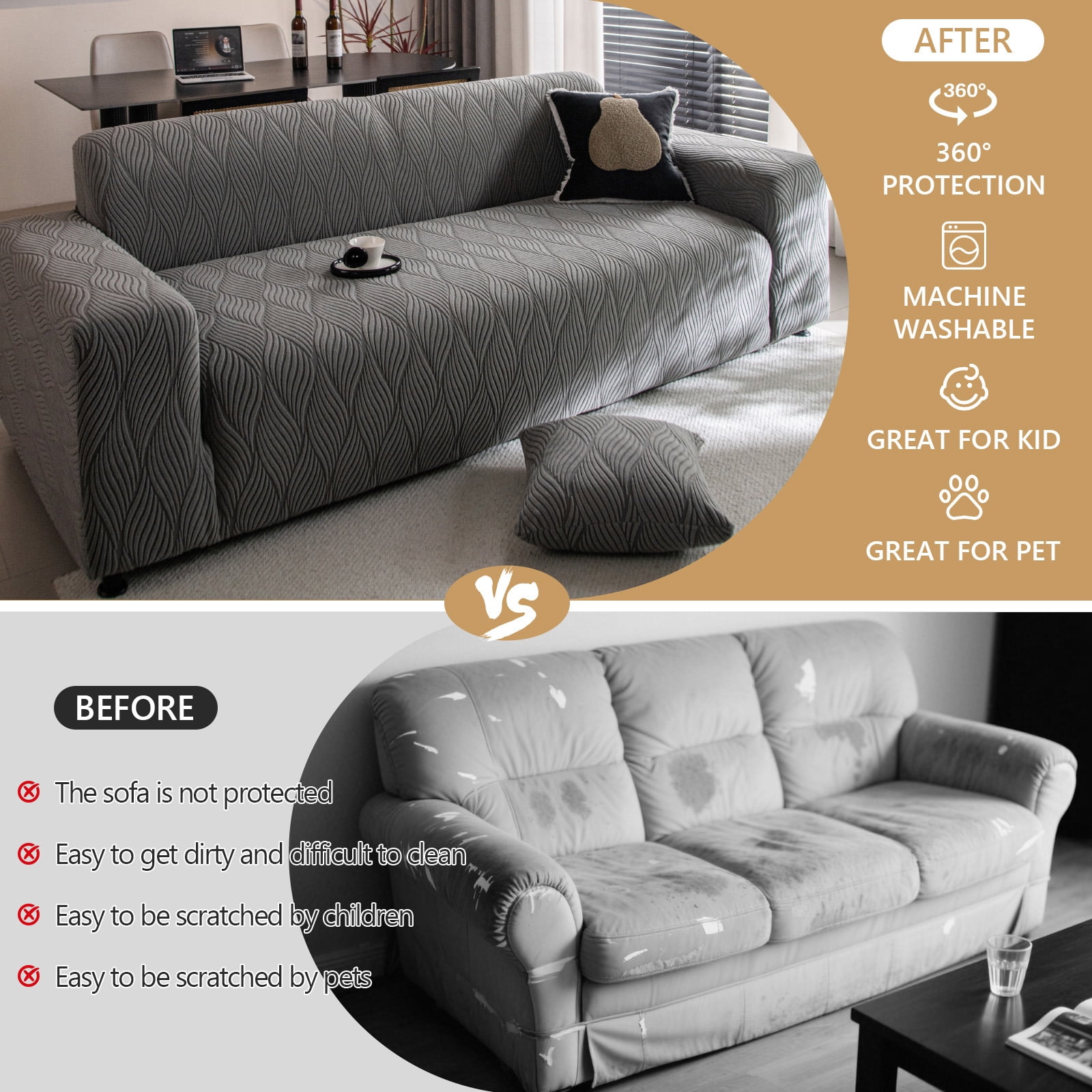 ANMINY Stretch Sofa Covers Couch Covers Furniture Protector Sofa Slipcover Leaf Pattern 3-seater (75"-90.5")