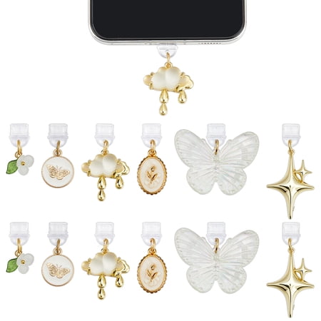 12Pcs Dust Plug Charms Dustproof Plugs with Butterfly Charging Port Cover USB C Port Caps Protector Pendants Mobile Pendants Accessories
