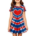thumbnail image 2 of XINPING Summer Dress for Girls 4th Of July American Flag Printed Dresses Casual A-Line Short Sleeve Cute Tank Dresses Fashion Independence Day Round-Neck 4-13 Years, 2 of 4