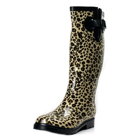 OwnShoe Womens Mid Calf Leopard Print Rain Boots