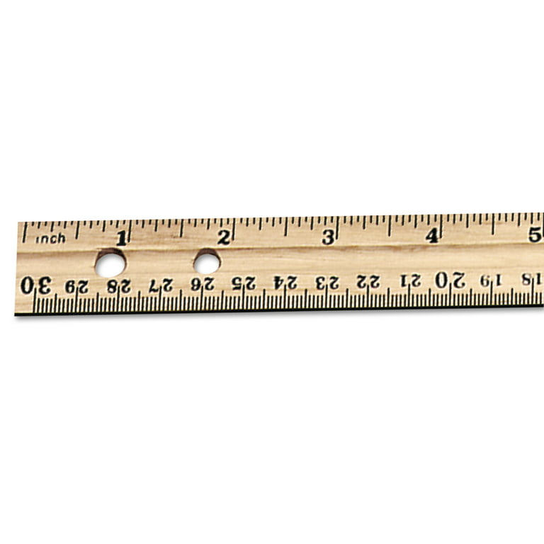 Beveled Wood Ruler w/Single Metal Edge, 3-Hole Punched, Standard/Metric, 12 inch Long, Natural, 36/Box | Bundle of 5 Boxes