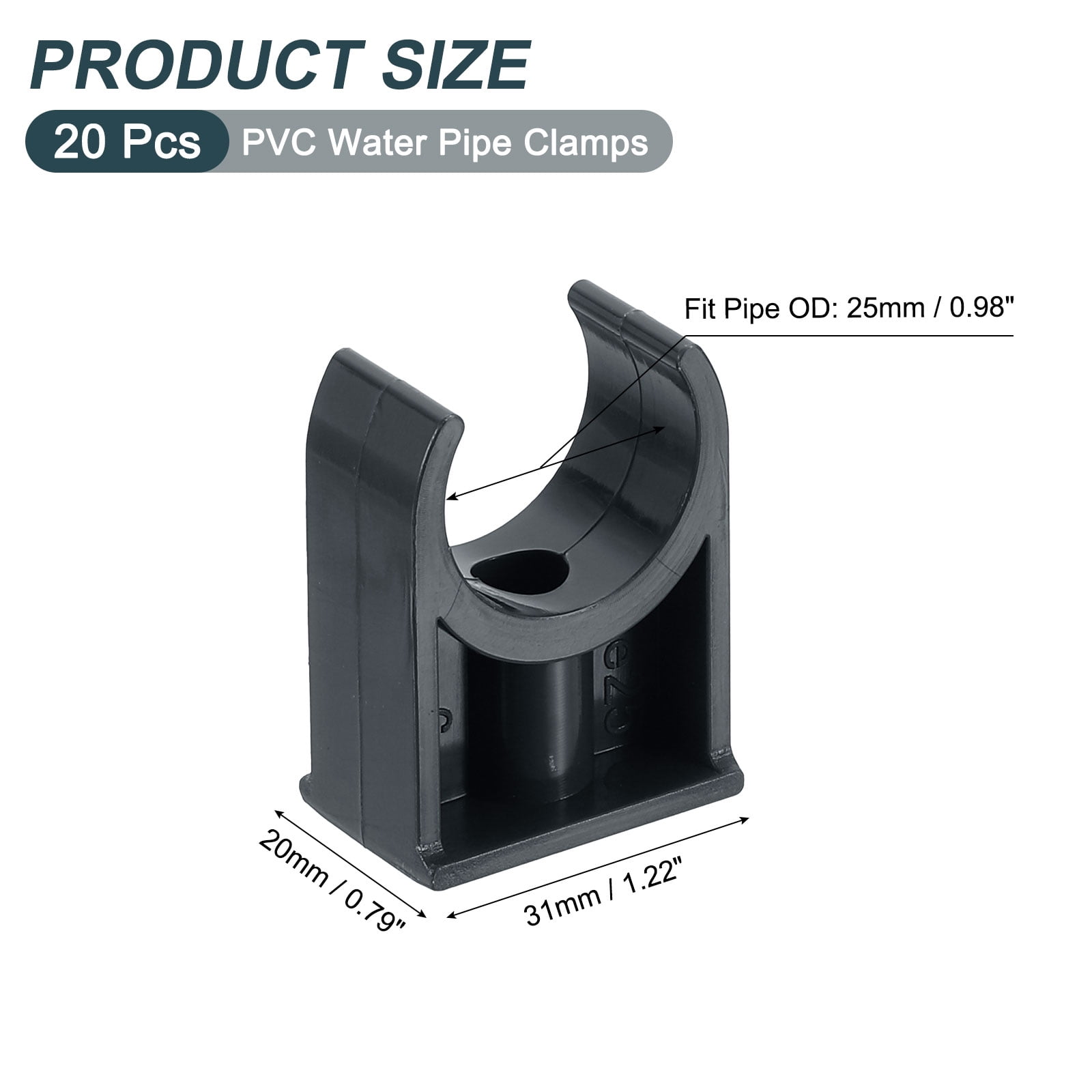 20Pack Water Pipe Clamps Clips, U-Shaped Holder Buckles for 25mm OD, Black