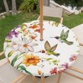 thumbnail image 3 of Spring Floral Hummingbird Round Outdoor Tablecloth with Umbrella Hole Zipper, Pastoral Rustic Botanical Flowers Elastic Fitted Table Cover, Waterproof Table Cloth for Patio Picnic Party Fits 45"-54", 3 of 9