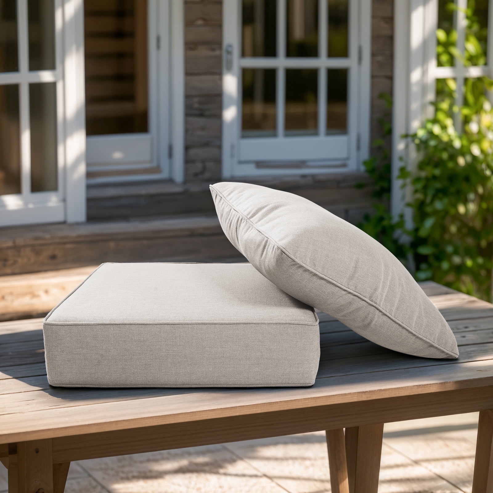 POCASSY 6" Thick Outdoor Chair Cushions, 24" x 24" x 6" Outdoor Cushions for Patio Furniture, Deep Seat and High Back Cushion for Patio Rocking Dining Chair and Couch, Beige