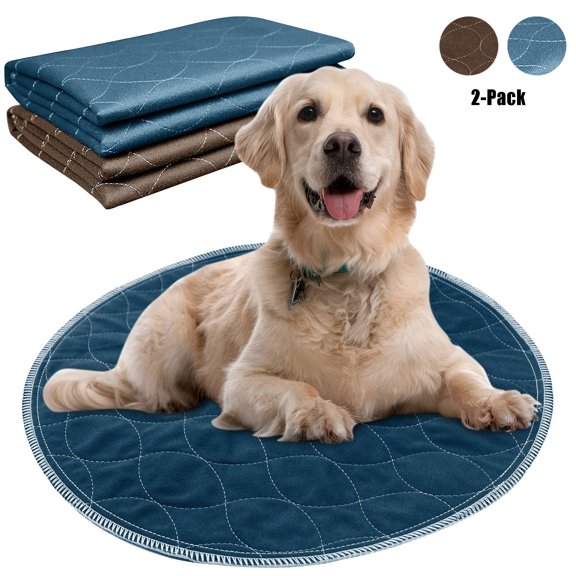 Wegreeco Pack of 2 Washable Pee Pads for Dogs, Round Reusable Dog Training Pads, Fast Absorbing Washable Pee Pads Dogs, Dark Brown and Navy Blue