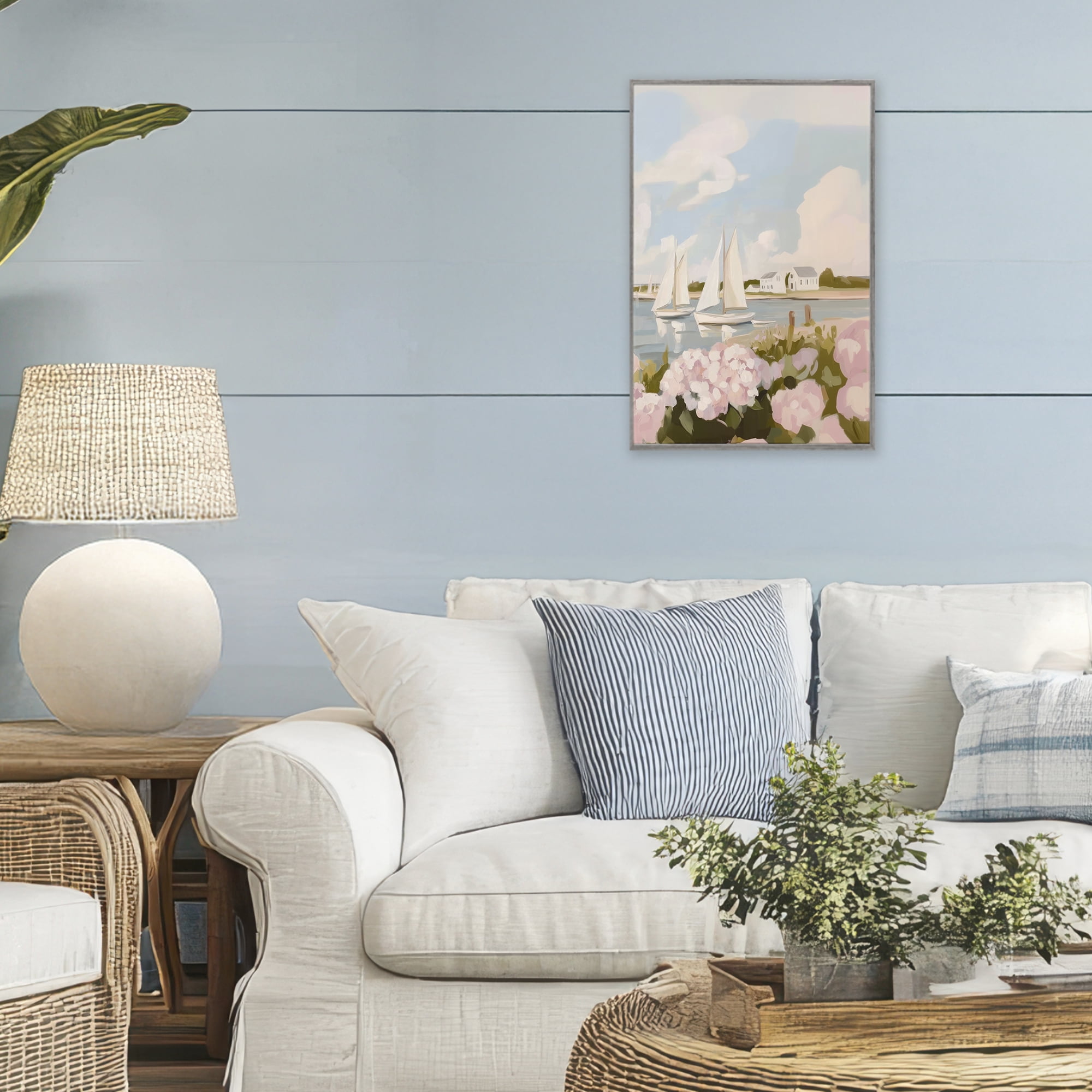 Stupell Industries Pink Hydrangeas with Sailboats Gray Framed Giclee Art, design by Sisi and Seb