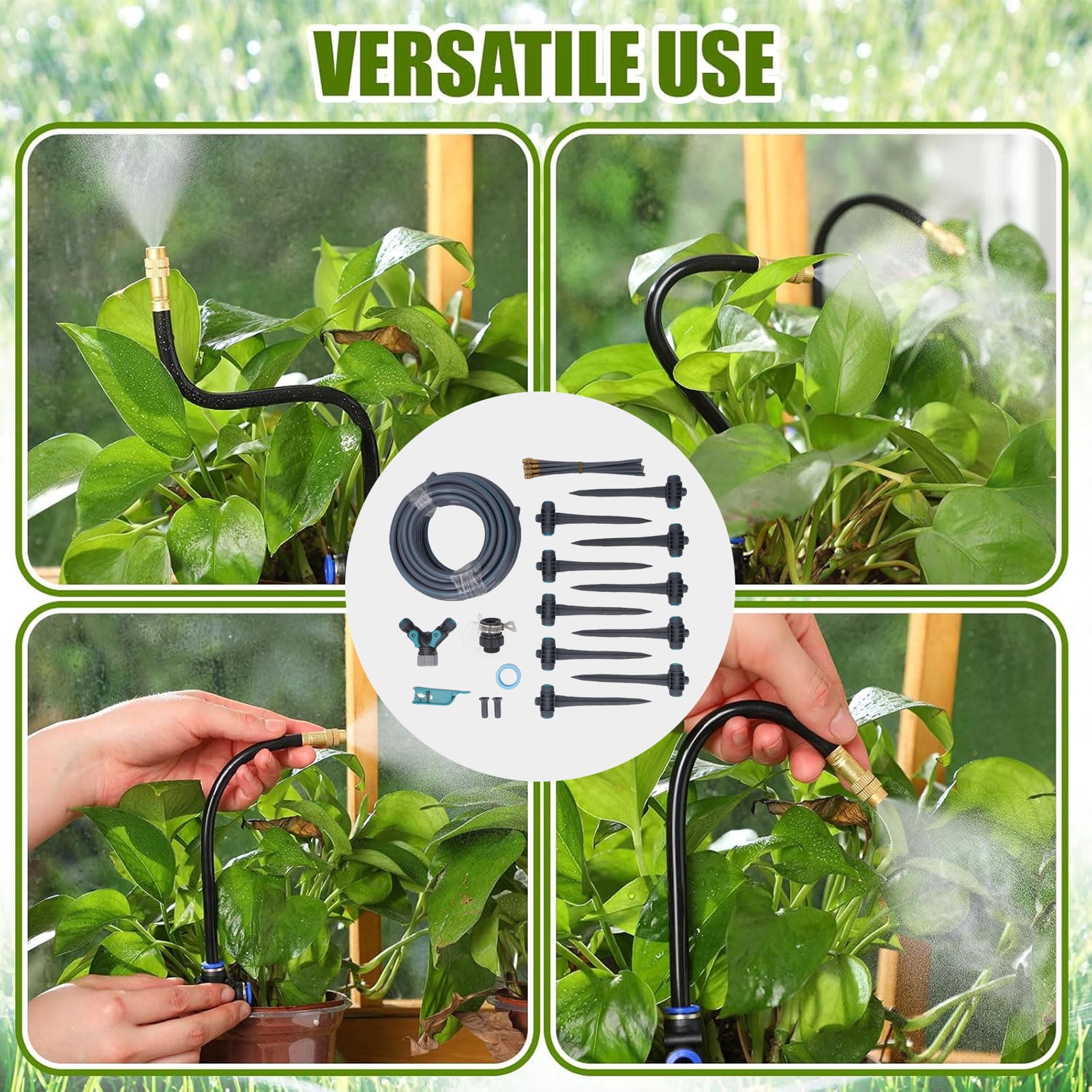 Suodoka 32.8ft / 10m Drip Irrigation Kit, 3-Mode Automatic Garden Watering System with 360° Adjustable Misting Nozzles for Lawn, Yard, Patio and Greenhouse Cooling