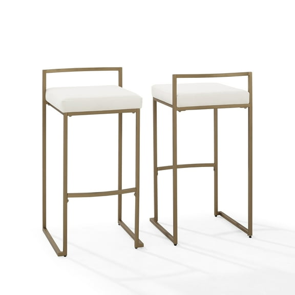 Crosley Furniture Harlowe 30" Metal/Velvet Bar Stool in Gold/Cream (Set of 2)