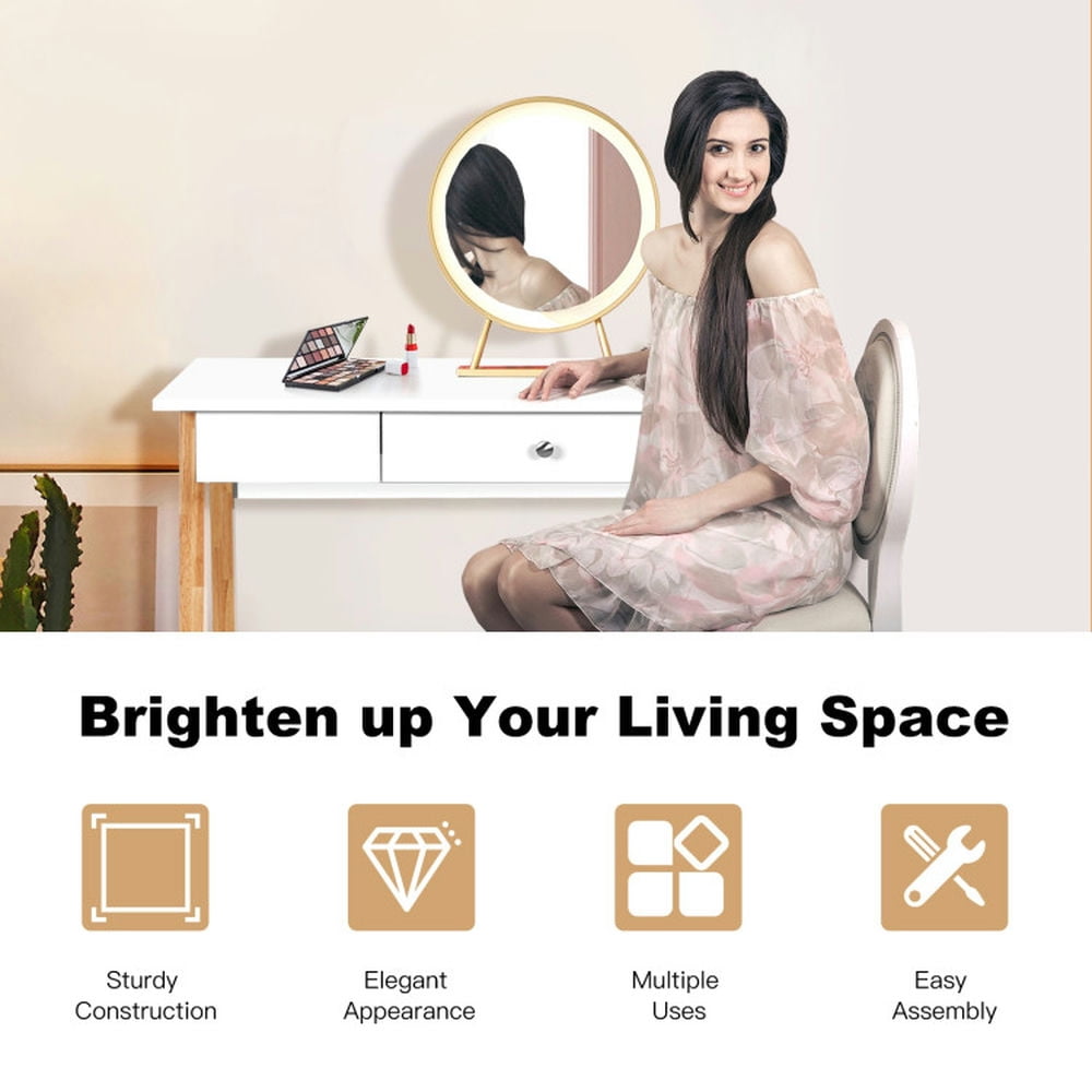 Demi Bonn Computer Desk Laptop PC Makeup Vanity Table, Small Home Office Desk Study Writing Table, Beige