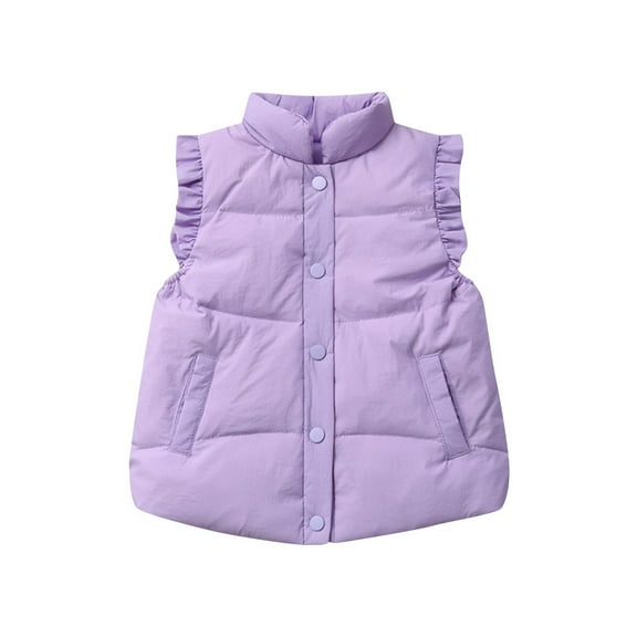 zbxnLI Toddler Girls Winter Puffer Vest Jackets Ruffle Sleeveless Collar Zipper Warm Cute Outerwear Vests