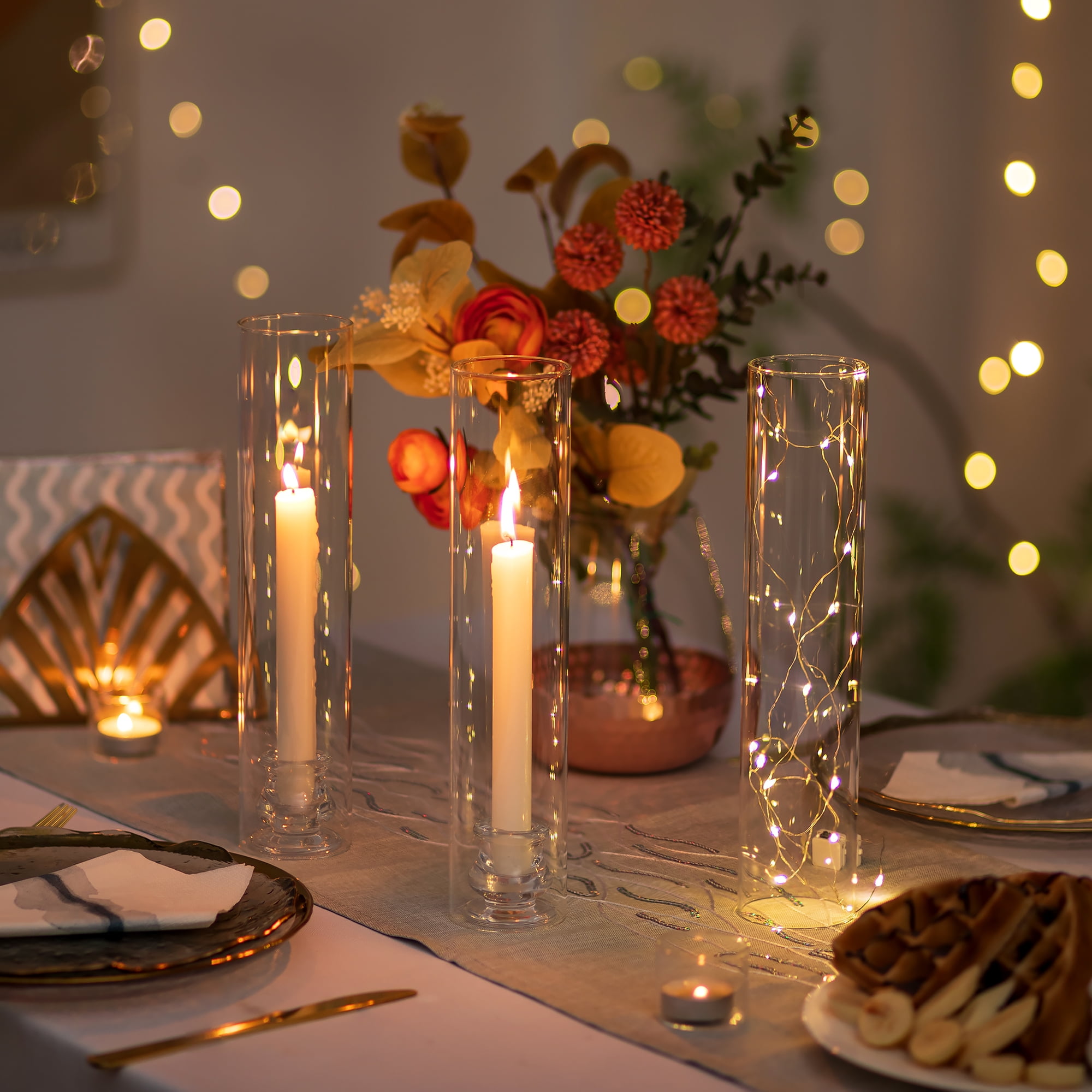 Glasseam Set of 30 Hurricane Candle Holders Bulk: Minimalist Clear Glass Cylinders for Taper Candles Event Wedding Centerpiece Thanksgiving Christmas Party Table Decor 2.36"x12.6"