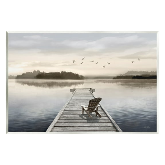 Stupell Industries Beach Chair on Dock Landscape Painting Unframed Art Print Wall Art, 15 x 10