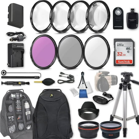 58mm 28 Pc Accessory Kit for Canon EOS 70D 80D DSLRs with 0.43x Wide Angle Lens 2.2X Telephoto Lens 32GB Sandisk SD Filter & Macro Kits Backpack Case and More