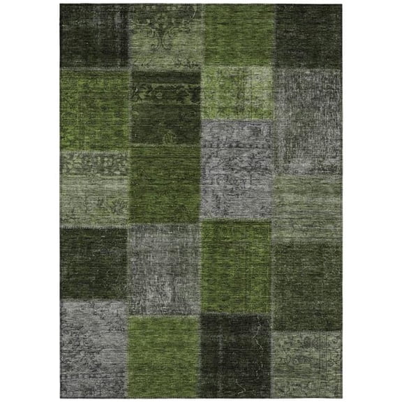 HomeRoots 580652 3 x 5 ft. Patchwork Washable Indoor & Outdoor Rectangle Area Rug, Olive Green & Artichoke Green