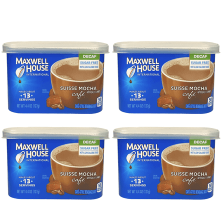 Maxwell House International Suisse Mocha Café Coffee Beverage Mix - Decaf Medium Roast - Sugar Free - 4.4 oz, 13 Servings - 4 Pack