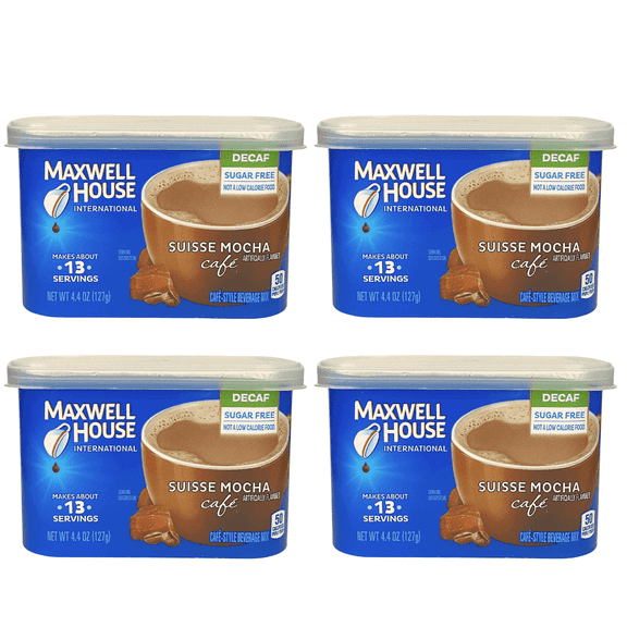 Maxwell House International Suisse Mocha Café Coffee Beverage Mix - Decaf Medium Roast - Sugar Free - 4.4 oz, 13 Servings - 4 Pack
