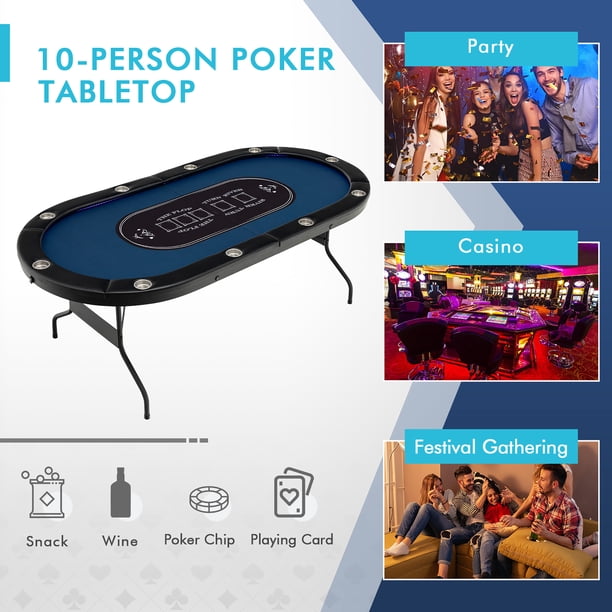 Costway Foldable 10 Player Poker Table Casino Texas Holdem W/ LED