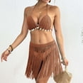 thumbnail image 7 of Huowey Hand Crocheted Women 2PCS Set Patchwork Fringe Bikini Tops And Skirt Outfit Pool Bathing Suit Honeymoon Cruise Trendy Wear, 7 of 7