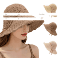 thumbnail image 4 of Floral Tie Wide Brim Hat, Straw Casual Sun Cap, Outdoor Travel Headwear, Women Light Comfortable Foldable Hat for Seaside Leisure Outing Summer Anti Sun Stylish Headgear,Khaki, 4 of 8