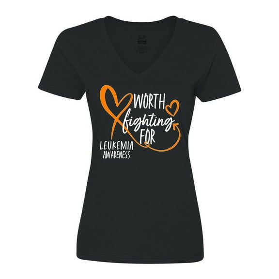 Inktastic Worth Fighting for Leukemia Awareness Orange Heart Women's V-Neck T-Shirt