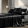 thumbnail image 2 of 6 Pieces Queen Satin Sheets Luxury Silky Navy Blue Satin Bedding Sheet Set, 1 Deep Pocket Fitted Sheet + 1 Flat Sheet + 4 Pillow Cases, 2 of 7