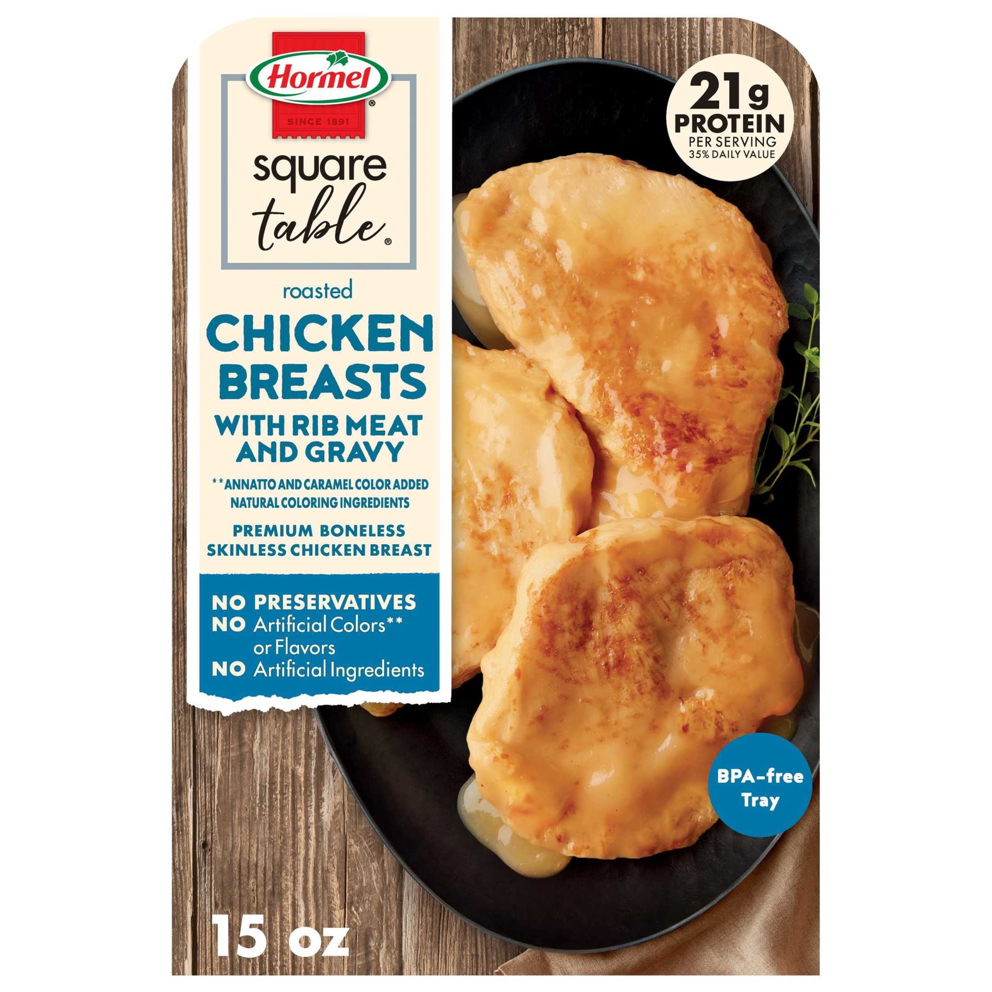 HORMEL SQUARE TABLE Roasted Chicken Breasts & Gravy Entree, Refrigerated, 15 oz Plastic Tray
